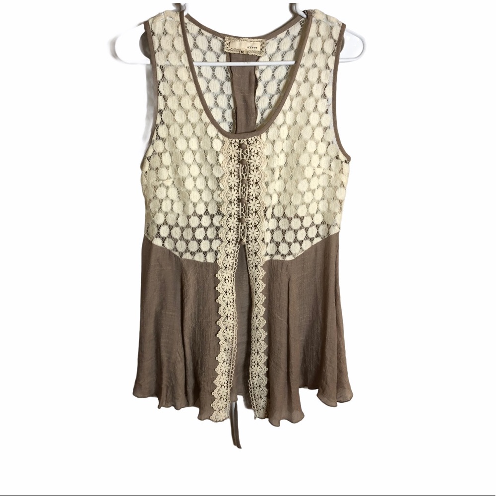 A’Reve White and Brown Sleeveless Crochet Top